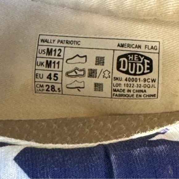 Hey Dude Wally Patriotic American Flag Men’s Size 12 Lightweight Summer Shoes - Picture 7 of 8